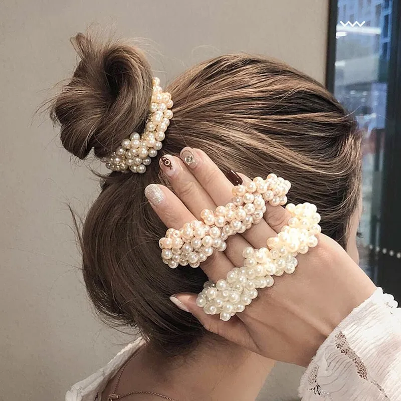 Woman Pearl Hair Ties Beads Girls Rubber Bands Ponytail Holders