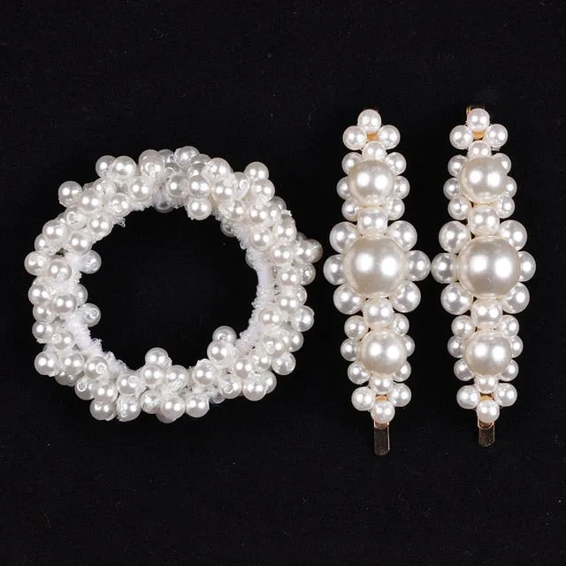 Woman Pearl Hair Ties Beads Girls Rubber Bands Ponytail Holders