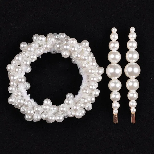 Woman Pearl Hair Ties Beads Girls Rubber Bands Ponytail Holders