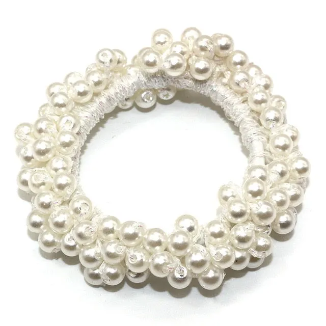 Woman Pearl Hair Ties Beads Girls Rubber Bands Ponytail Holders