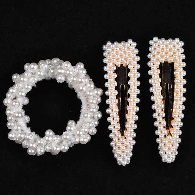 Woman Pearl Hair Ties Beads Girls Rubber Bands Ponytail Holders