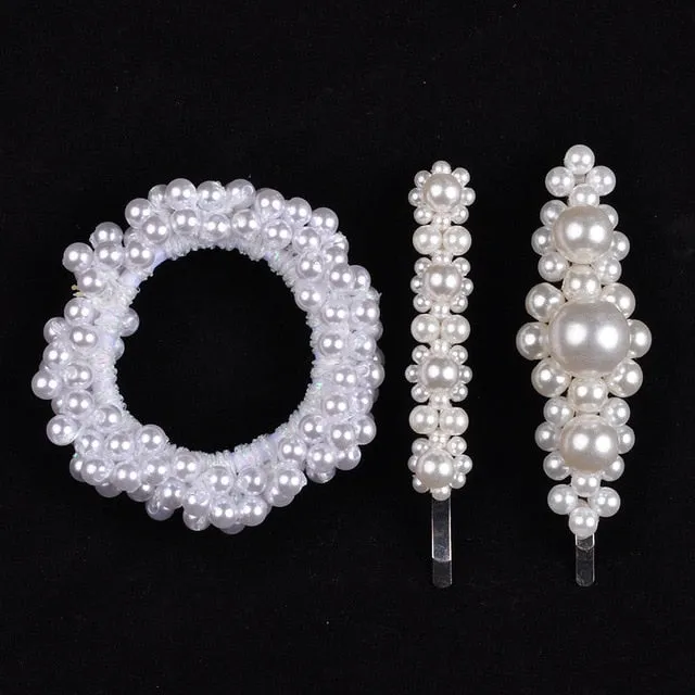Woman Pearl Hair Ties Beads Girls Rubber Bands Ponytail Holders