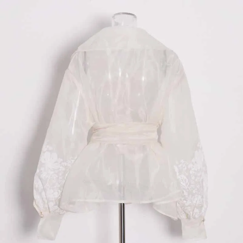 Women French Court Style Printed Shirt Lace Up Blouse
