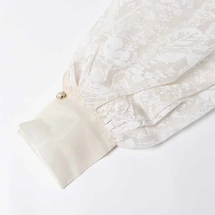 Women French Court Style Printed Shirt Lace Up Blouse