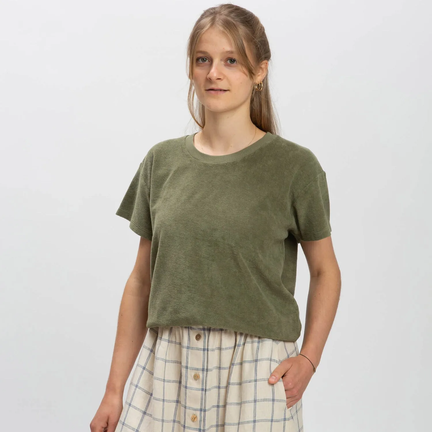 Women's Cotton Terry Tee - Olive Green