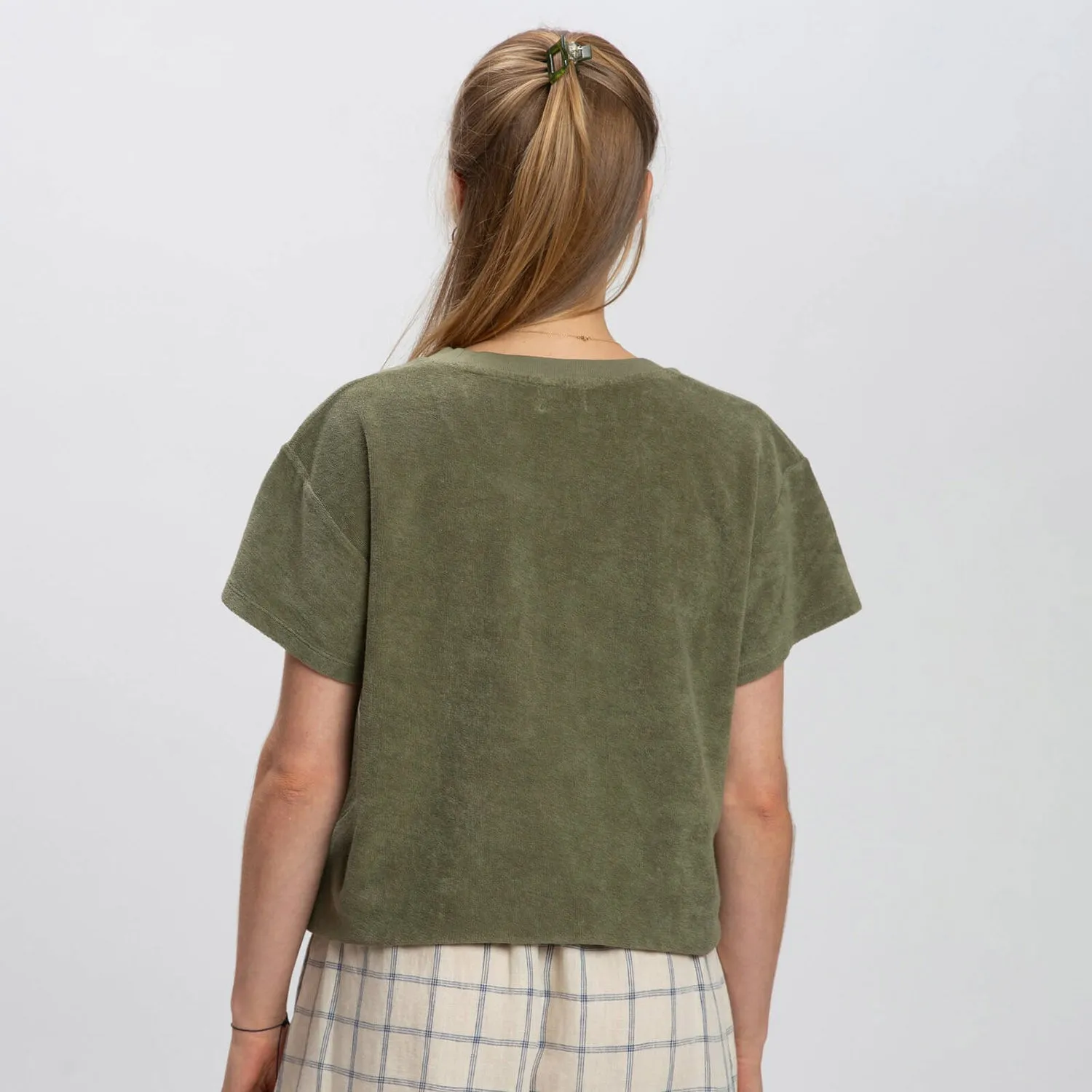 Women's Cotton Terry Tee - Olive Green