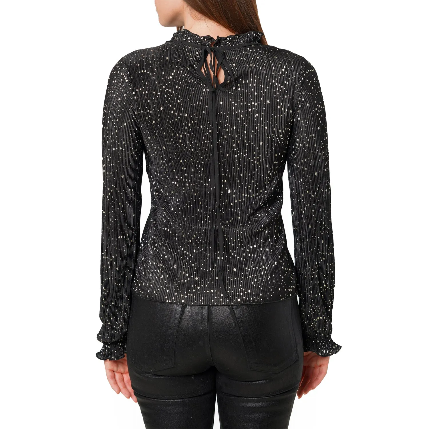 Women's Long Sleeve Mock Neck Lettuce Edge Top In Black Gold