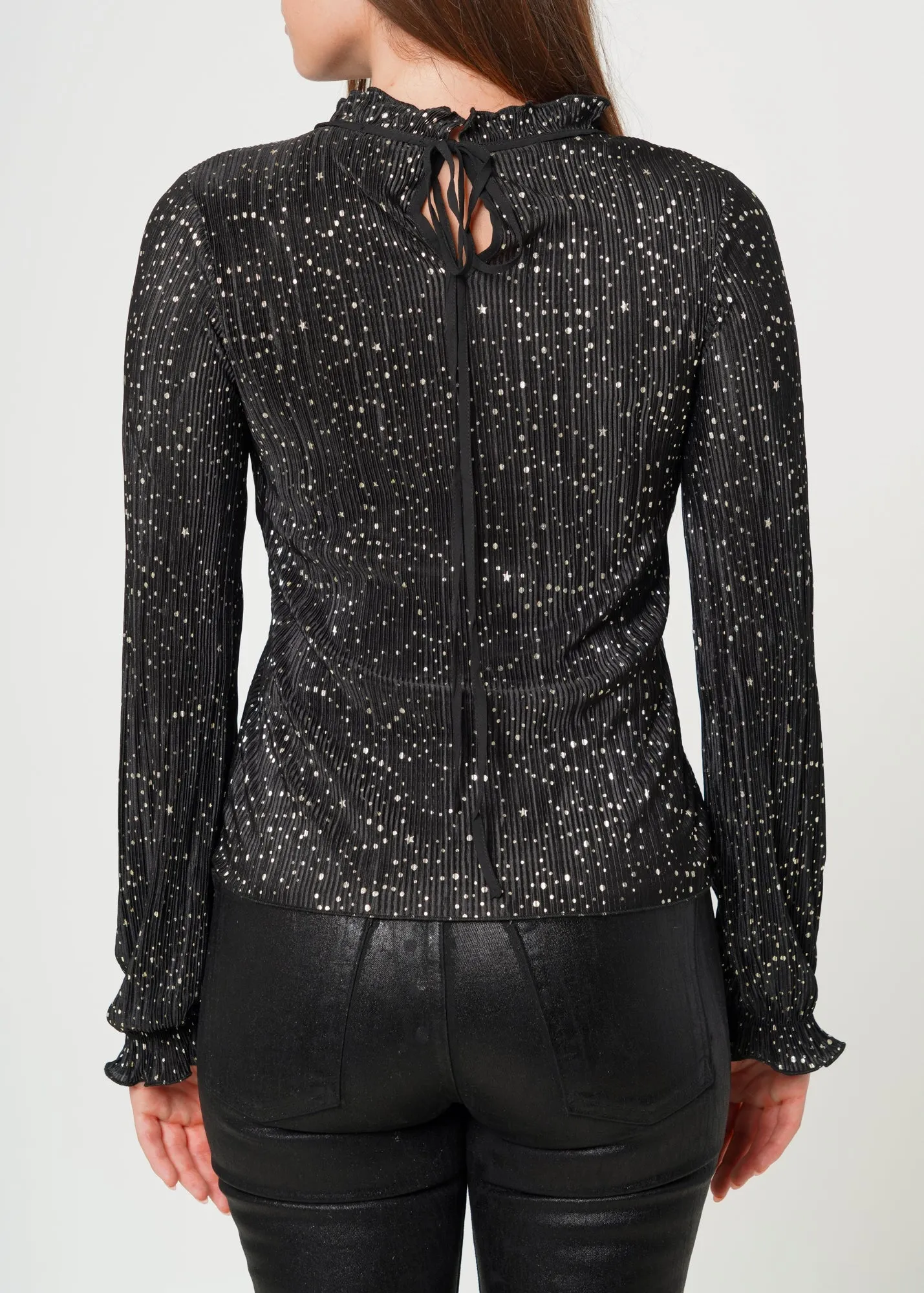 Women's Long Sleeve Mock Neck Lettuce Edge Top In Black Gold