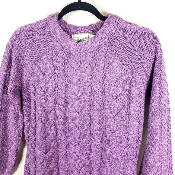 Women's Original Aran Craft Co Cashmere Fine Merino Wool Purple Knit Sweater SM