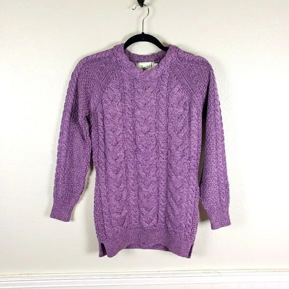 Women's Original Aran Craft Co Cashmere Fine Merino Wool Purple Knit Sweater SM