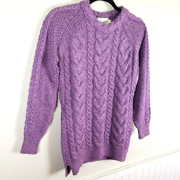 Women's Original Aran Craft Co Cashmere Fine Merino Wool Purple Knit Sweater SM