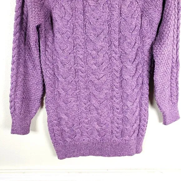 Women's Original Aran Craft Co Cashmere Fine Merino Wool Purple Knit Sweater SM