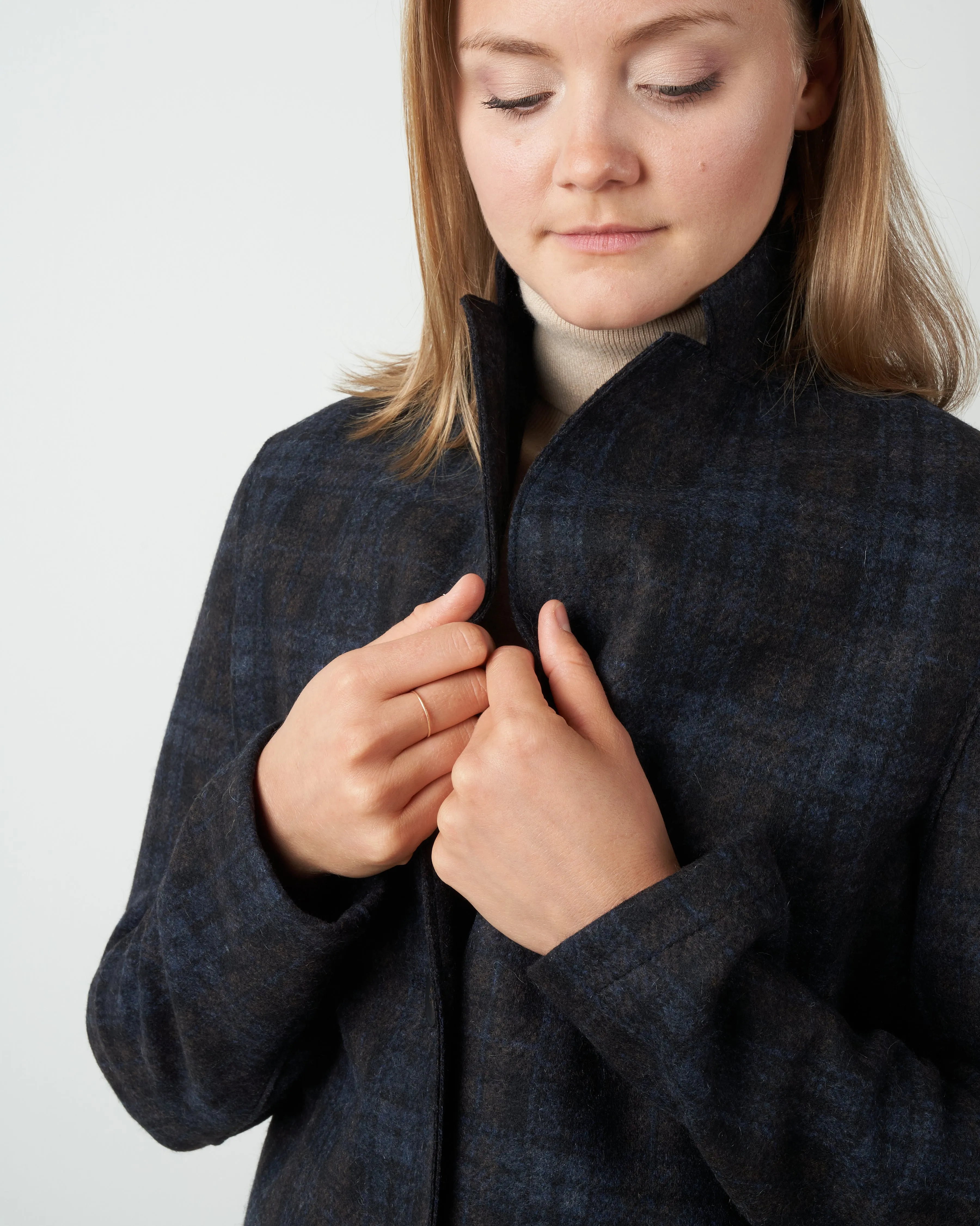 wool & cashmere tartan overcoat - navy blue