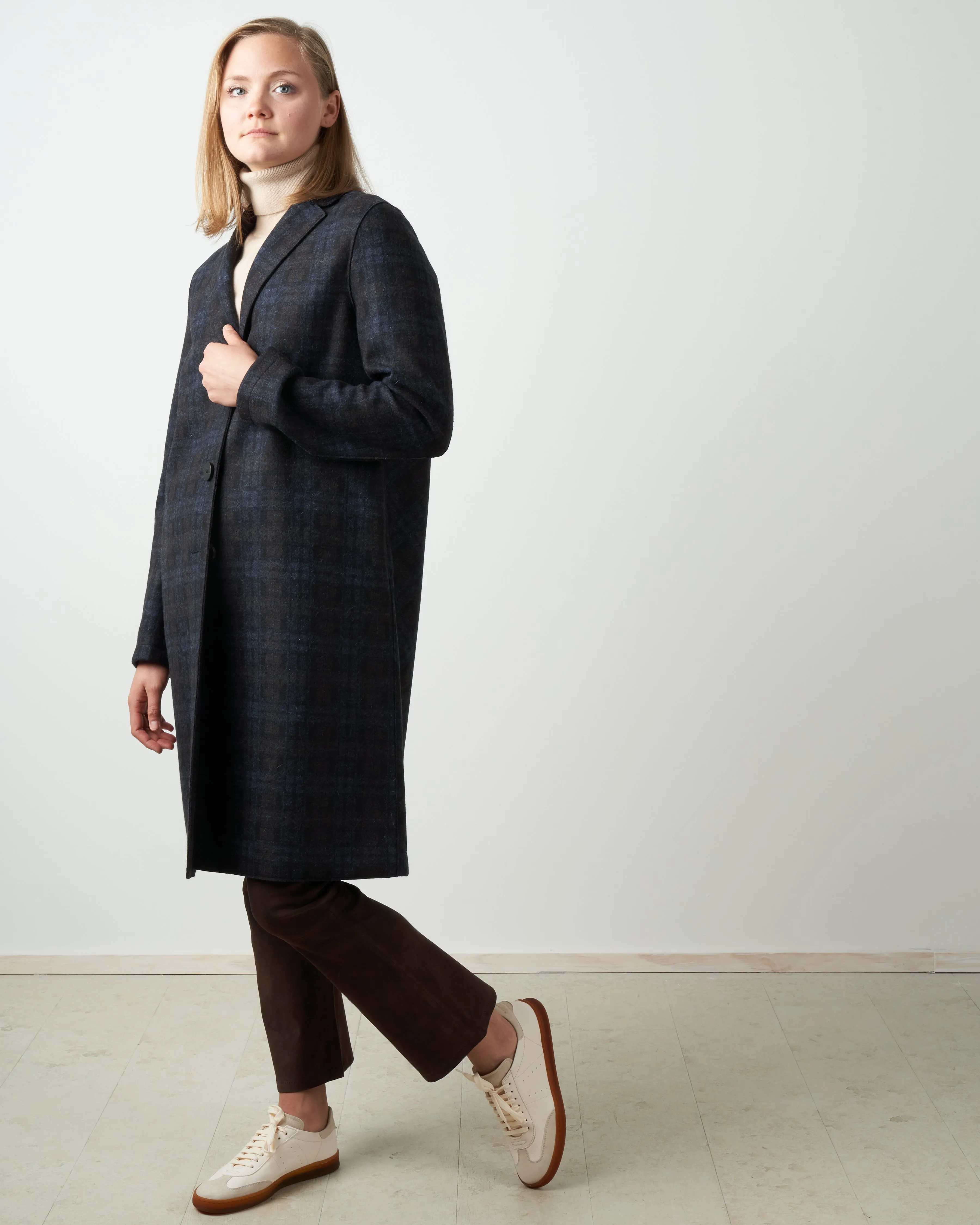 wool & cashmere tartan overcoat - navy blue