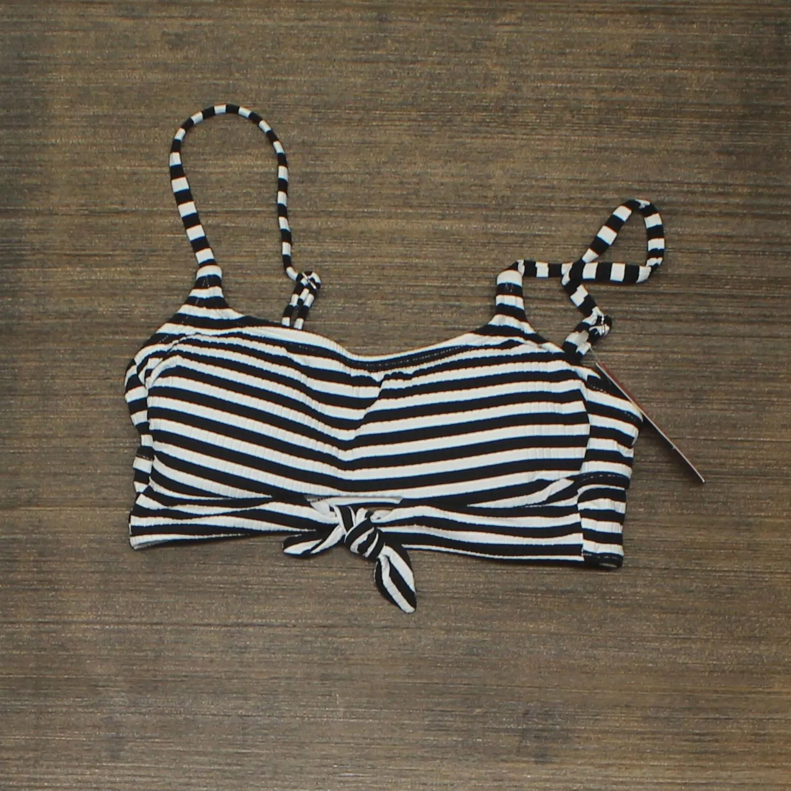 Xhilaration Juniors Texture Front Tie Bralette Bikini Top AFJ86T Black / White S