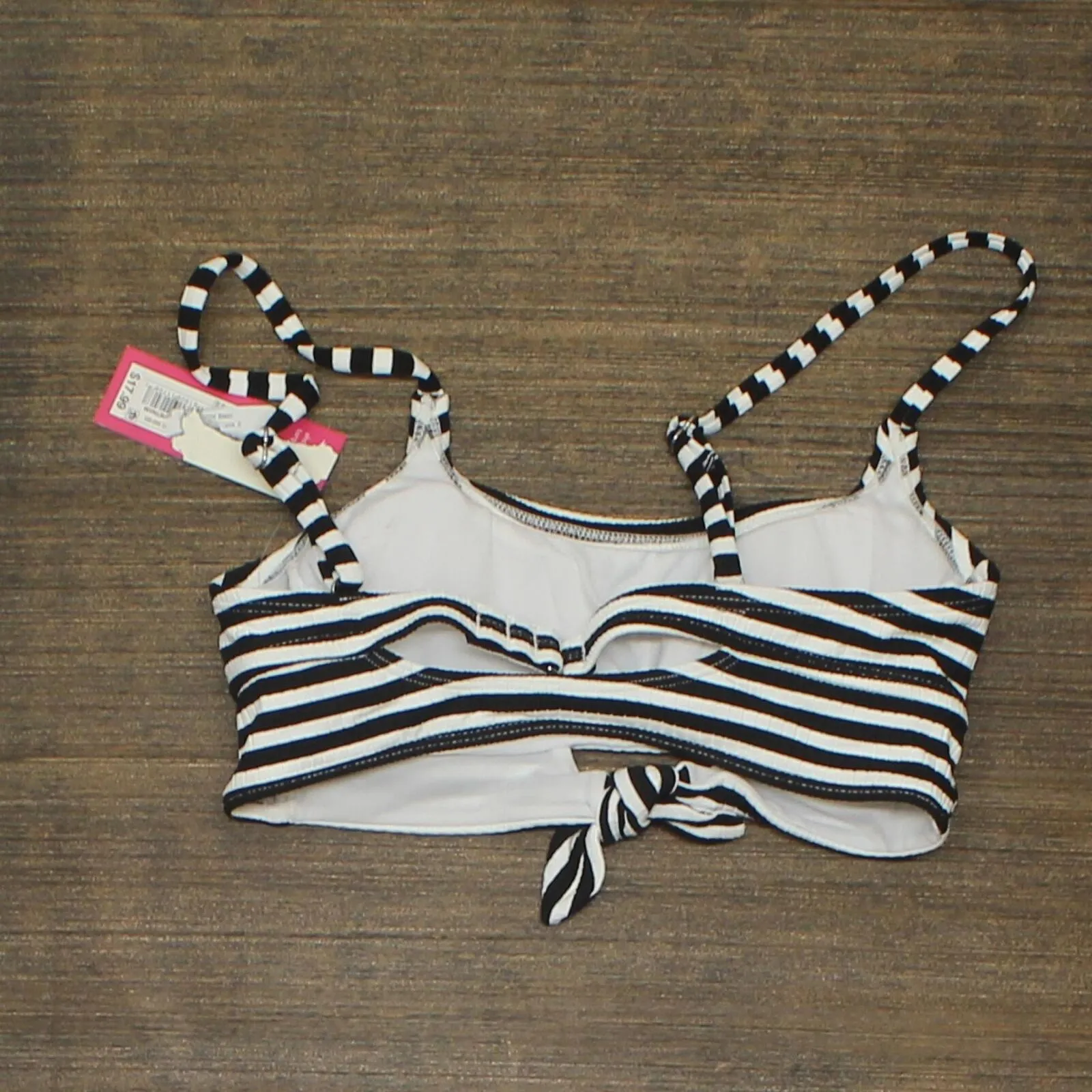 Xhilaration Juniors Texture Front Tie Bralette Bikini Top AFJ86T Black / White S