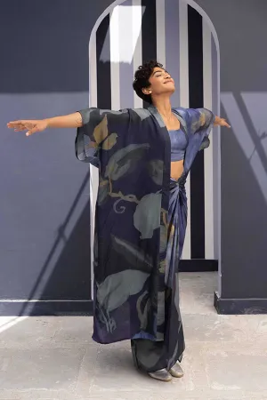 YAM   I   Elche BABKA SKIRT SET WITH SHRUG 3  (BLOUSE, SKIRT & SHRUG) SILK BLUE YAMBILLIE25