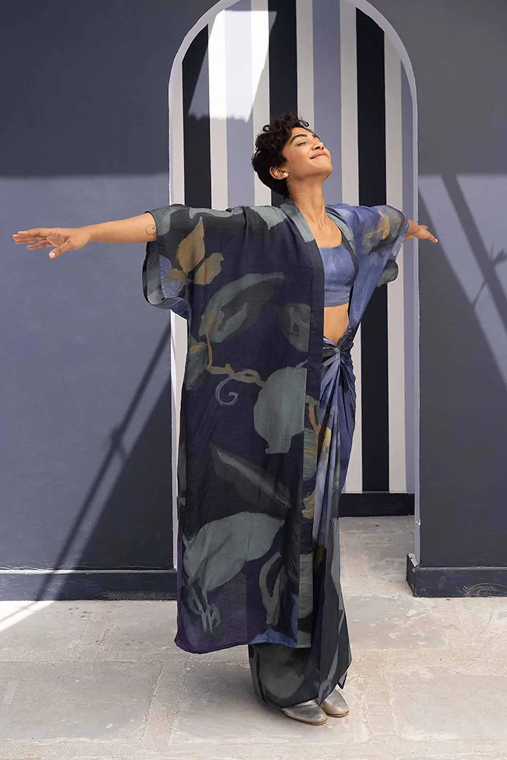 YAM   I   Elche BABKA SKIRT SET WITH SHRUG 3  (BLOUSE, SKIRT & SHRUG) SILK BLUE YAMBILLIE25