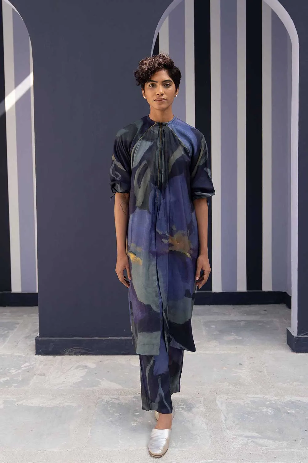 YAM   I   Leon BABKA KURTA SET 2  (KURTA & PANTS) SILK BLUE YAMBILLIE26