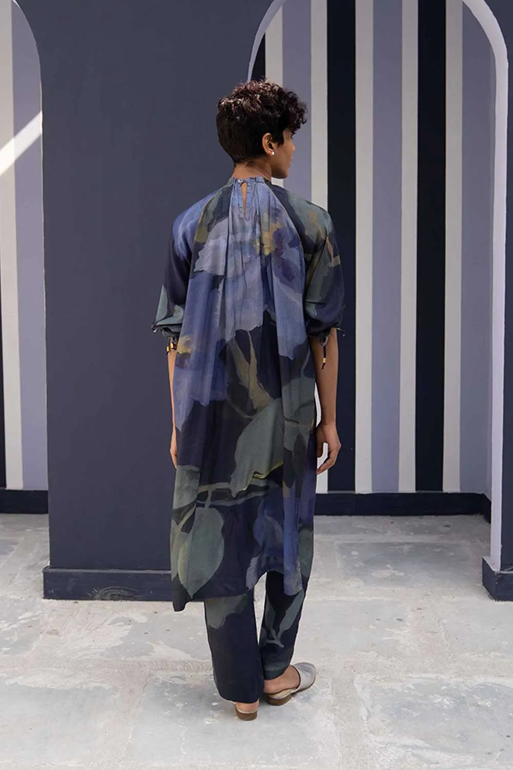 YAM   I   Leon BABKA KURTA SET 2  (KURTA & PANTS) SILK BLUE YAMBILLIE26
