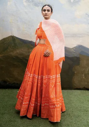 Yam   I   Pisa Naranghi Lehenga LEHENGA SET  MULMUL & ORGANZA (DUPATTA) ORANGE An Indian Summer YAMLG03