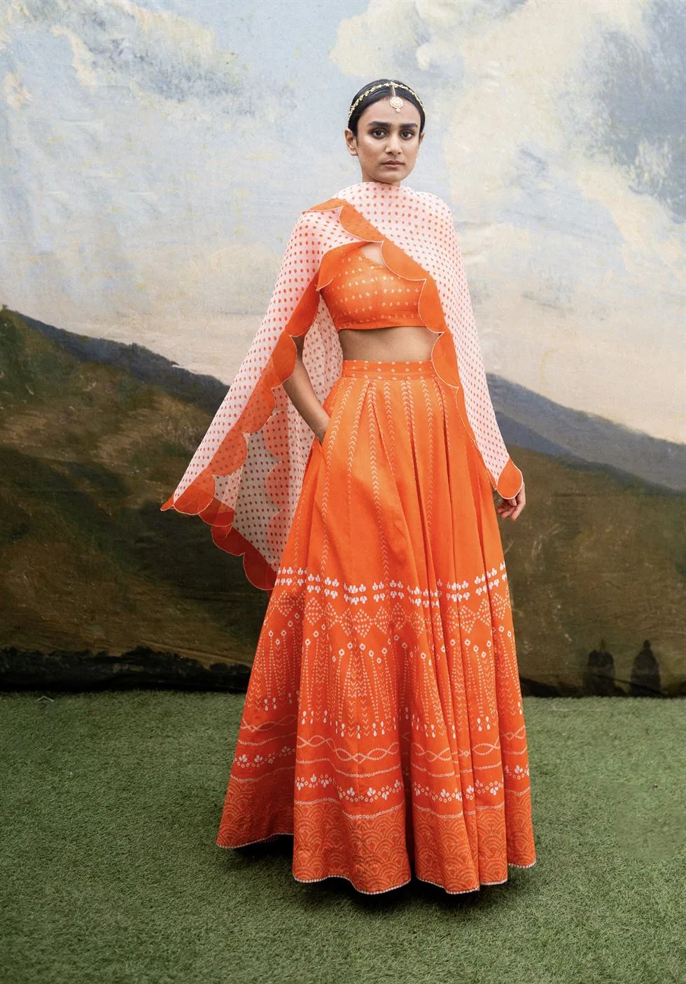 Yam   I   Pisa Naranghi Lehenga LEHENGA SET  MULMUL & ORGANZA (DUPATTA) ORANGE An Indian Summer YAMLG03
