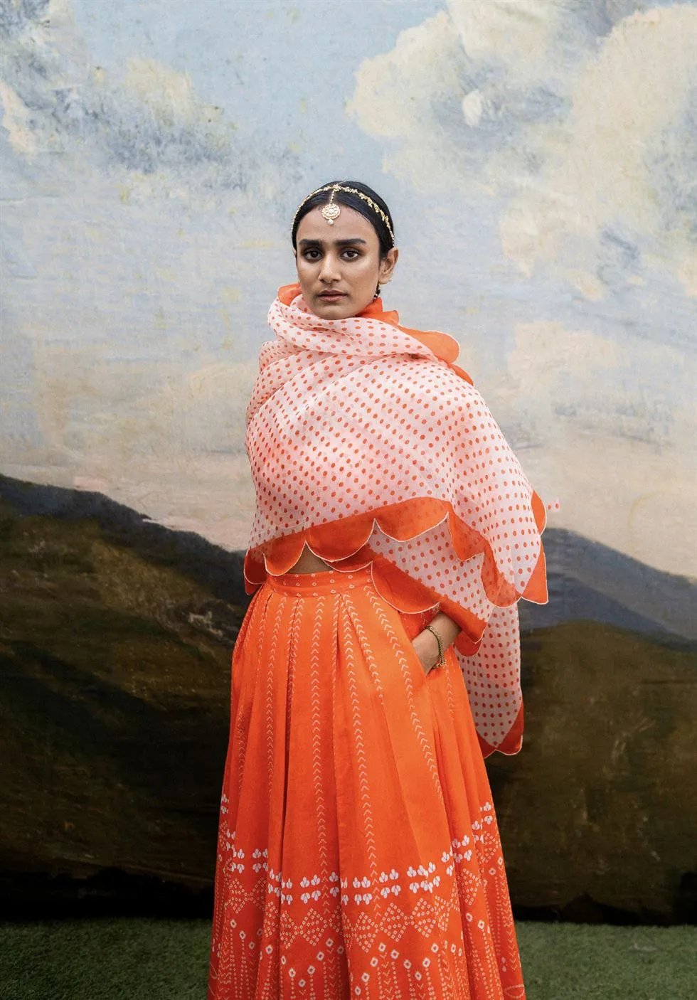 Yam   I   Pisa Naranghi Lehenga LEHENGA SET  MULMUL & ORGANZA (DUPATTA) ORANGE An Indian Summer YAMLG03