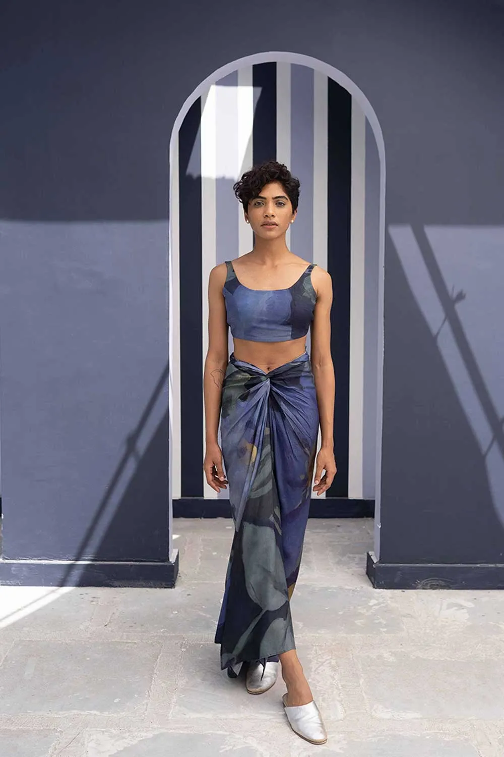 YAM   I  Santa Cruz  BABKA SKIRT SET 2  (BLOUSE & SKIRT) SILK BLUE YAMBILLIE24