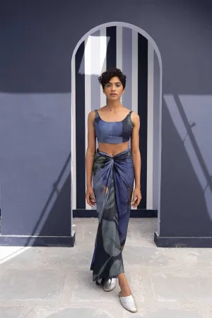 YAM   I  Santa Cruz  BABKA SKIRT SET 2  (BLOUSE & SKIRT) SILK BLUE YAMBILLIE24