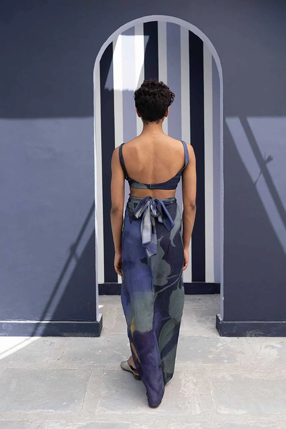 YAM   I  Santa Cruz  BABKA SKIRT SET 2  (BLOUSE & SKIRT) SILK BLUE YAMBILLIE24