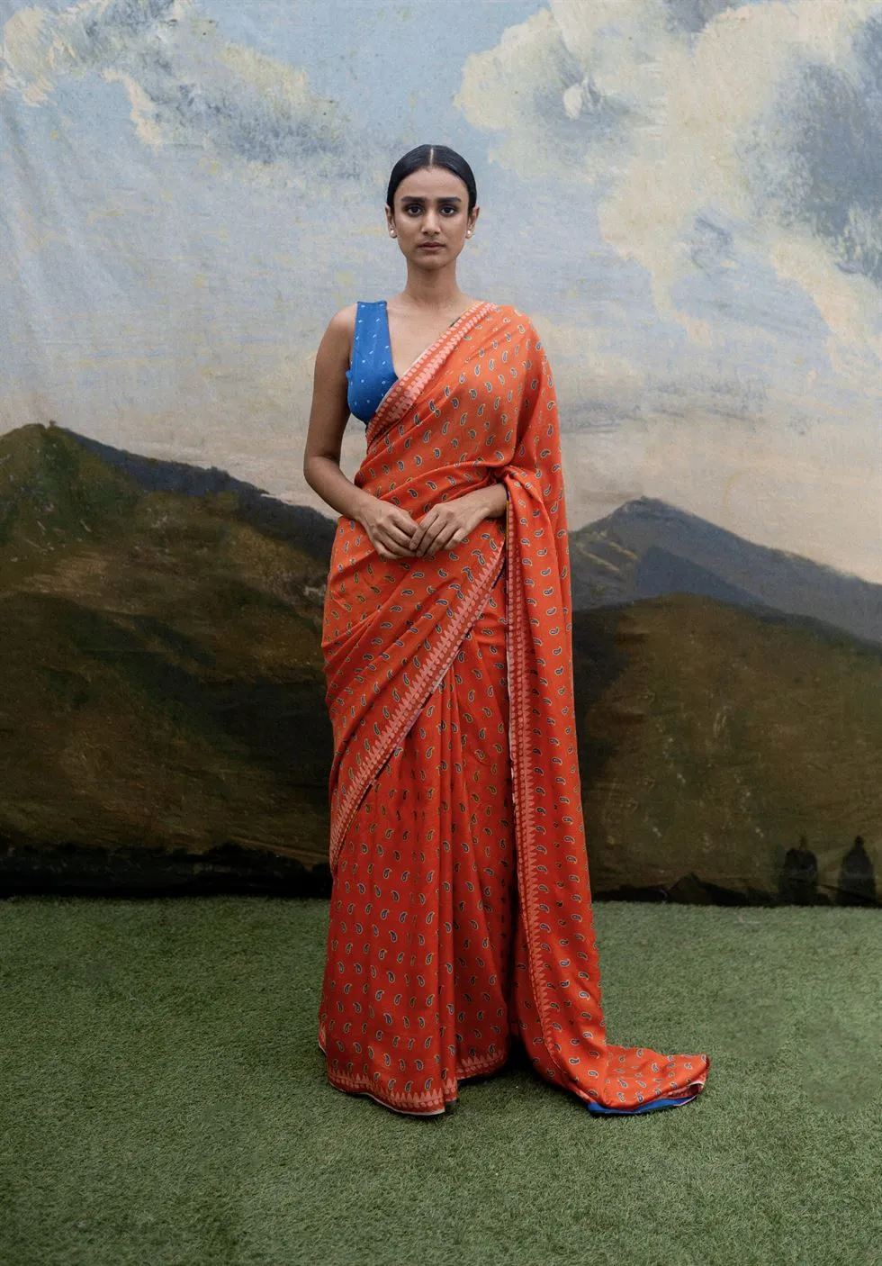 Yam   I   Scarlino Orange Paisley Saree SAREE Blouse Not Included SILK ORANGE An Indian Summer YAMSR07