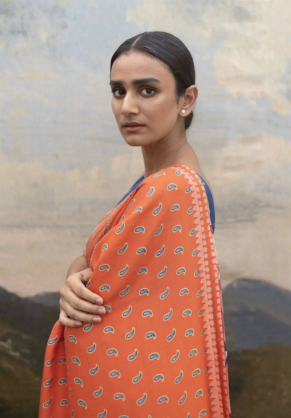 Yam   I   Scarlino Orange Paisley Saree SAREE Blouse Not Included SILK ORANGE An Indian Summer YAMSR07