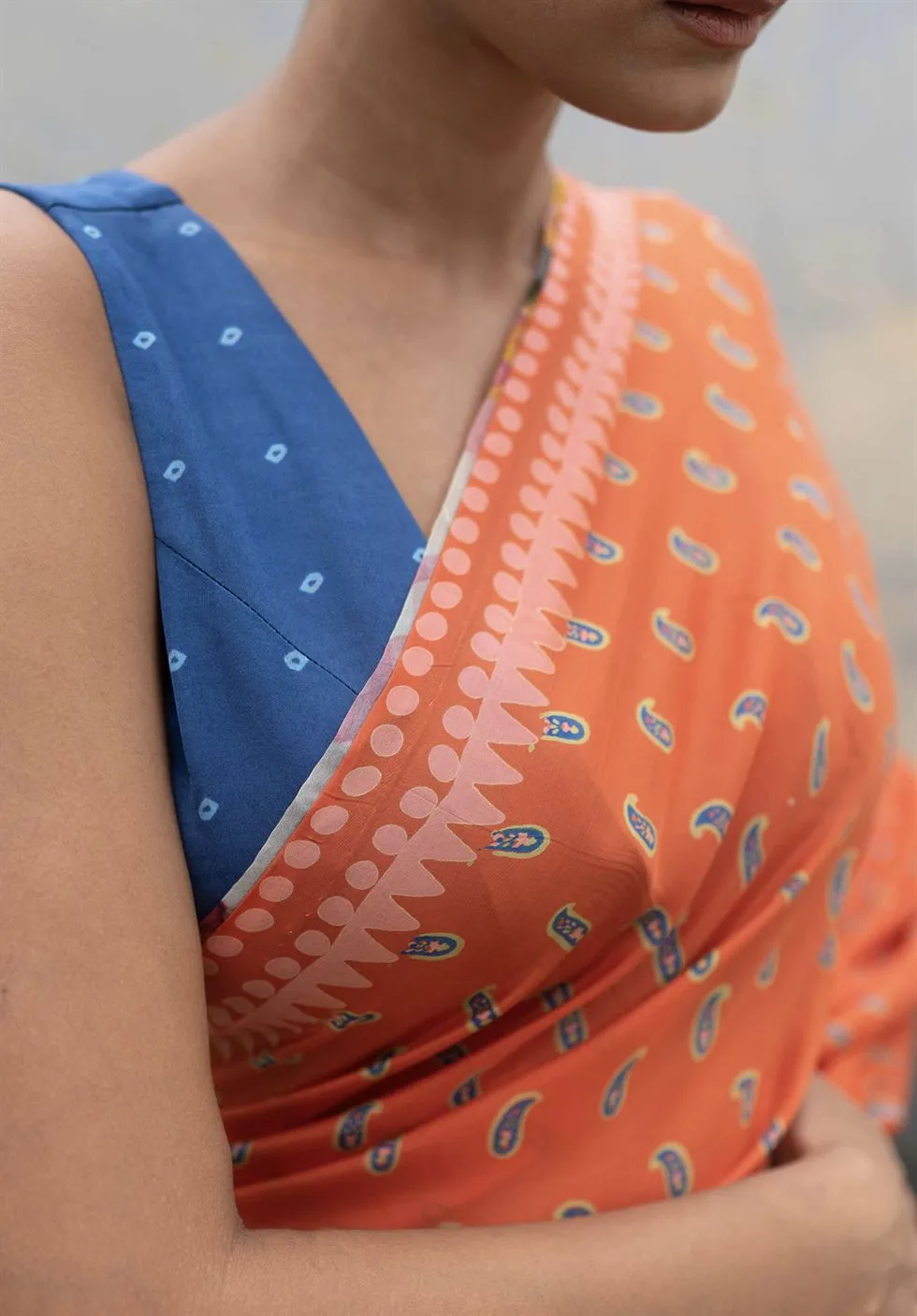 Yam   I   Scarlino Orange Paisley Saree SAREE Blouse Not Included SILK ORANGE An Indian Summer YAMSR07