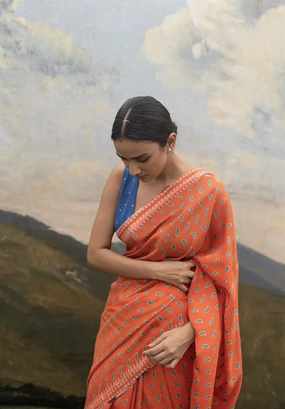 Yam   I   Scarlino Orange Paisley Saree SAREE Blouse Not Included SILK ORANGE An Indian Summer YAMSR07