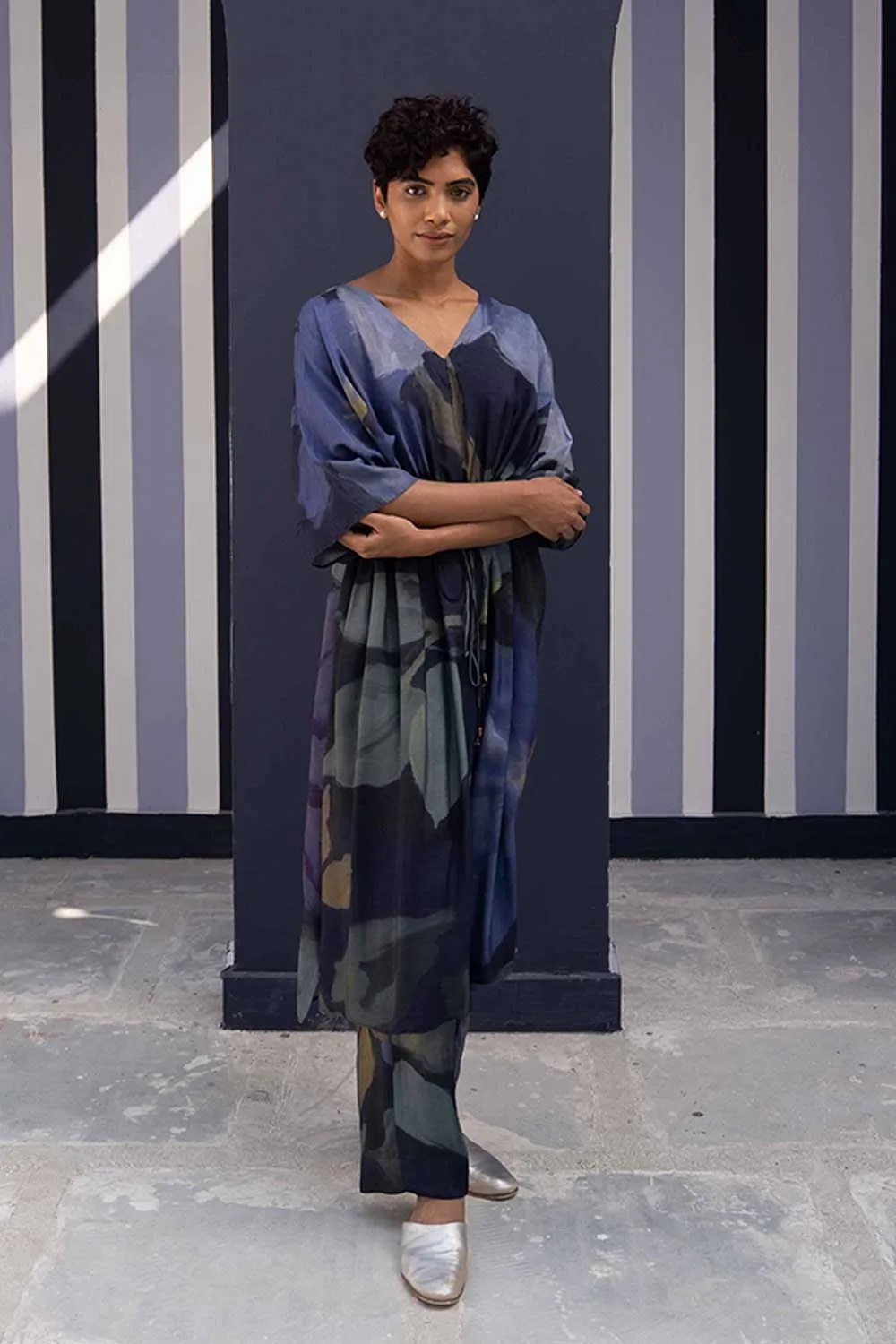 YAM   I   Terrassa BABKA KAFTAN SET 2  (KAFTAN & PANTS) SILK BLUE YAMBILLIE27