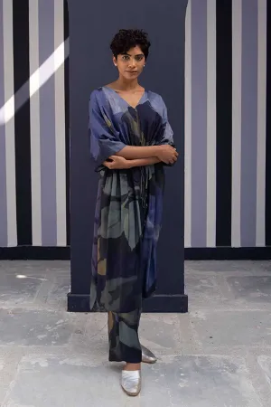 YAM   I   Terrassa BABKA KAFTAN SET 2  (KAFTAN & PANTS) SILK BLUE YAMBILLIE27