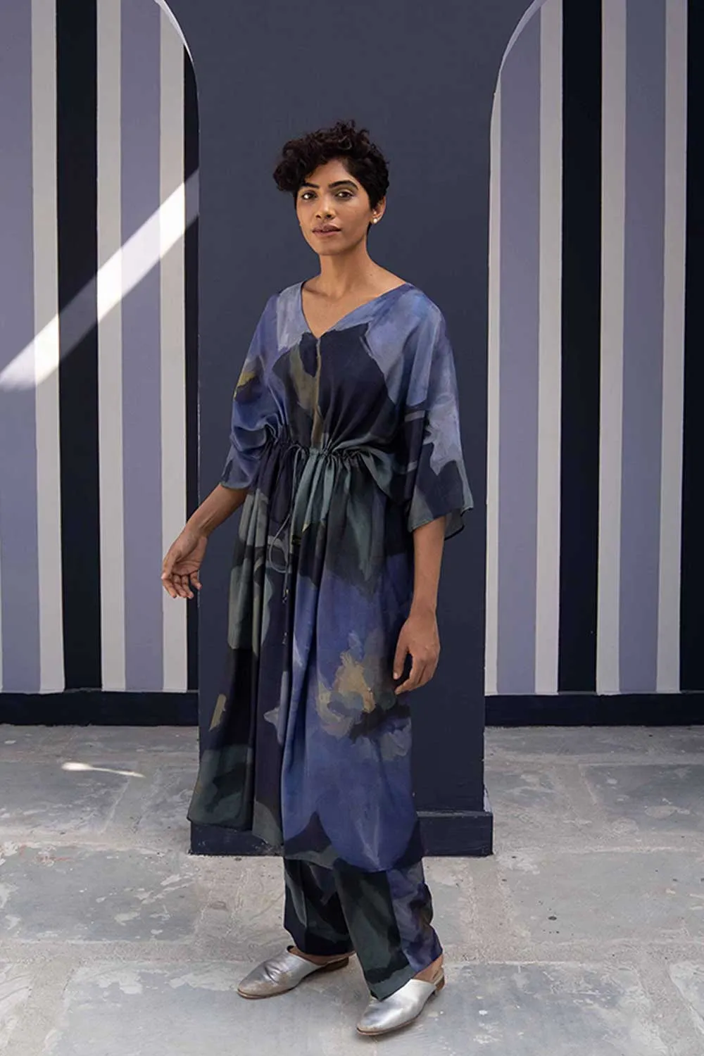 YAM   I   Terrassa BABKA KAFTAN SET 2  (KAFTAN & PANTS) SILK BLUE YAMBILLIE27