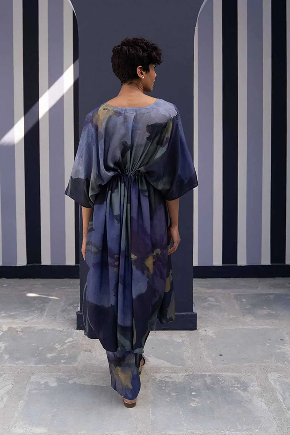 YAM   I   Terrassa BABKA KAFTAN SET 2  (KAFTAN & PANTS) SILK BLUE YAMBILLIE27