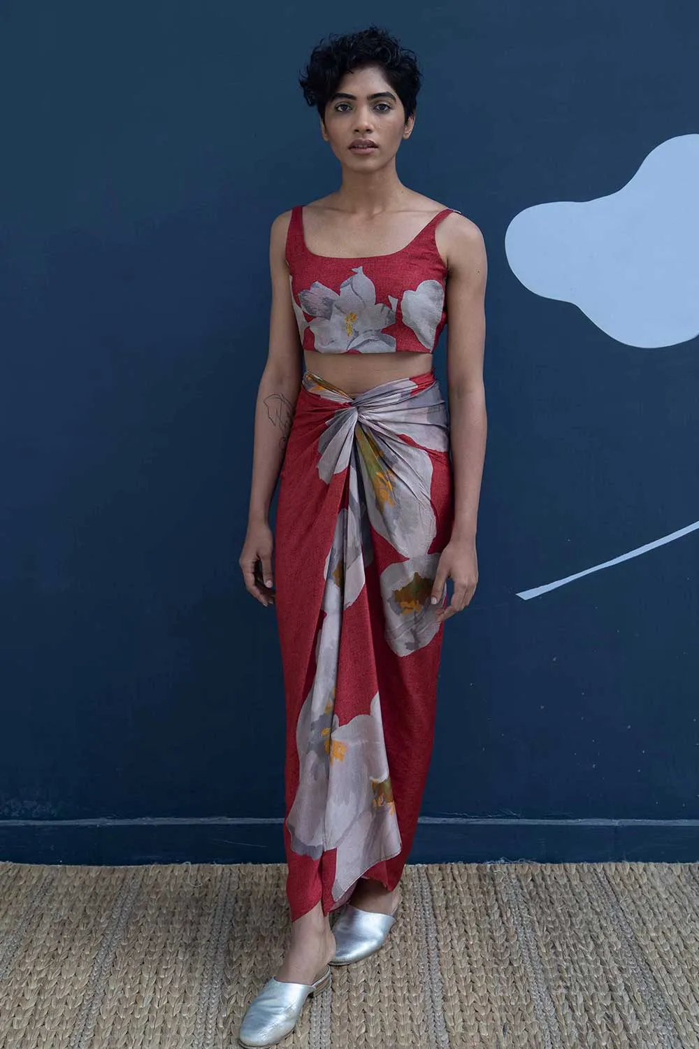 YAM   I  Vigo  RED POPPIES SKIRT SET 2  (BLOUSE & SKIRT) SILK RED YAMBILLIE20
