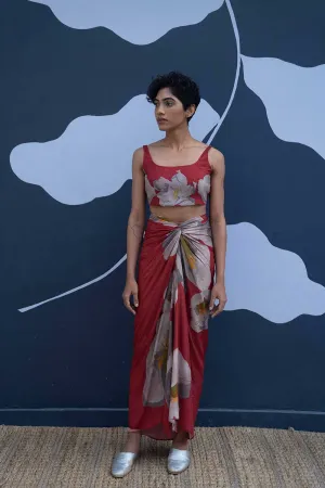 YAM   I  Vigo  RED POPPIES SKIRT SET 2  (BLOUSE & SKIRT) SILK RED YAMBILLIE20