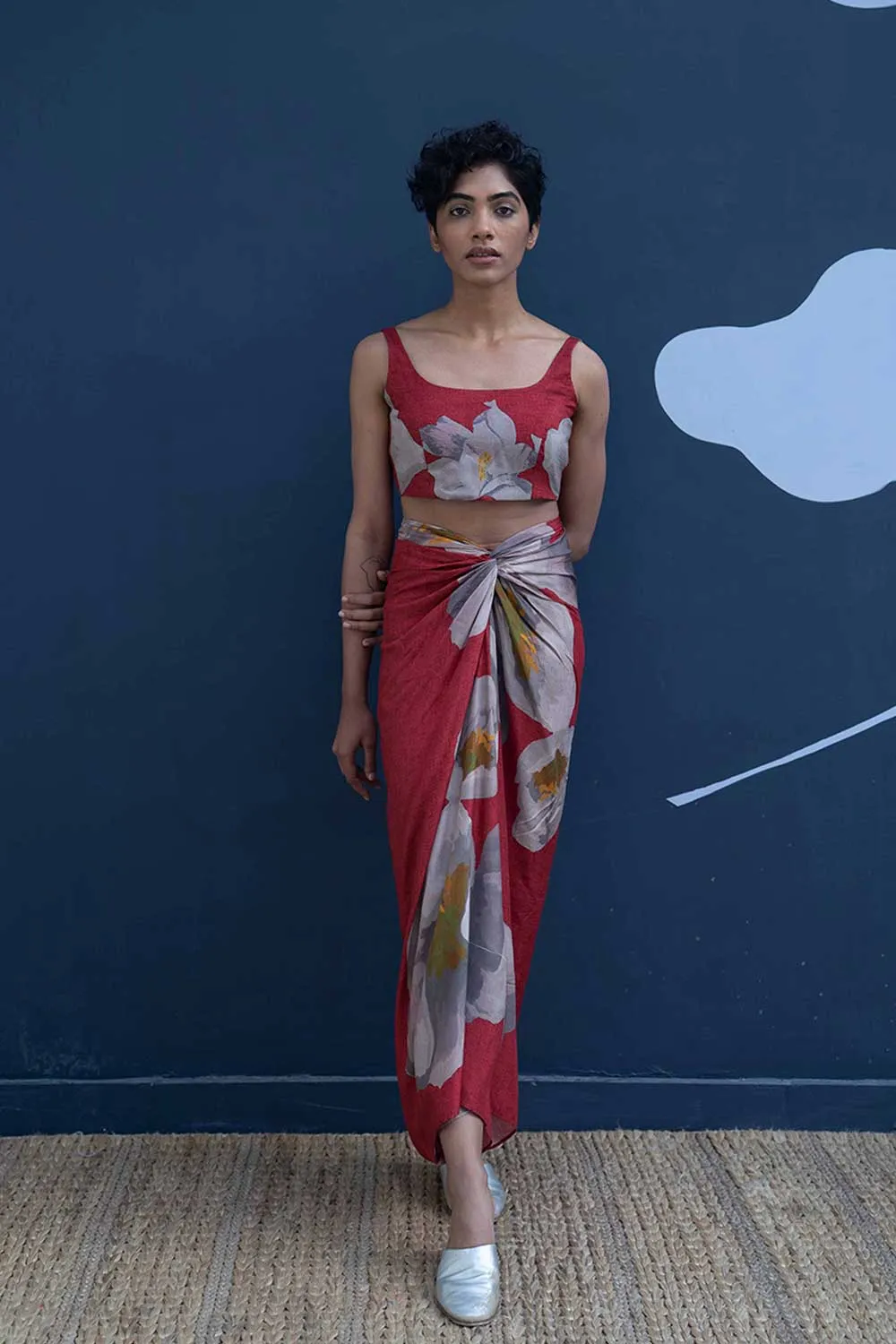 YAM   I  Vigo  RED POPPIES SKIRT SET 2  (BLOUSE & SKIRT) SILK RED YAMBILLIE20