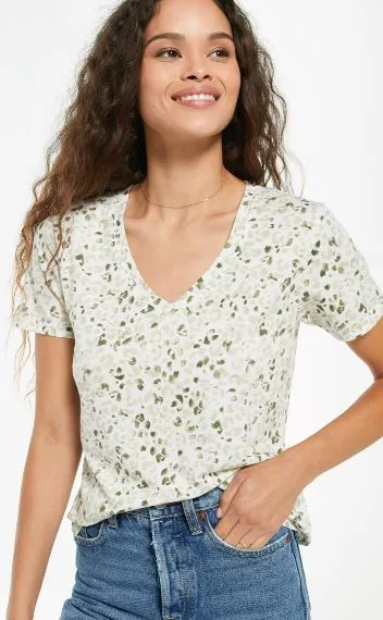 Z SUPPLY PAINTED LEOPARD V-NECK TEE