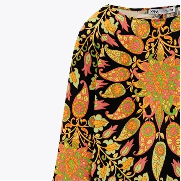 Zara 70’s Style Bloggers Favorite Printed Mini Dress Size XS NWT