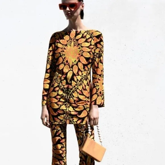 Zara 70’s Style Bloggers Favorite Printed Mini Dress Size XS NWT