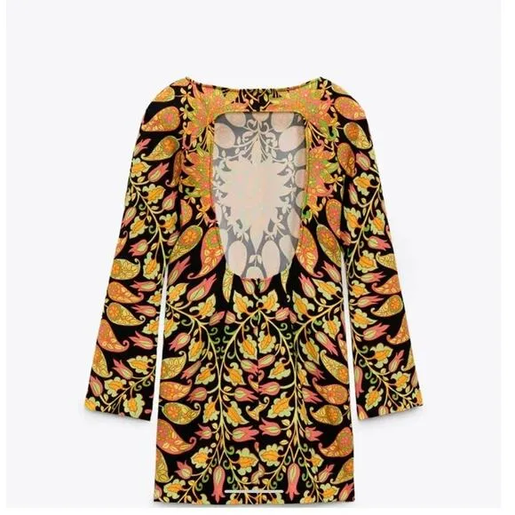 Zara 70’s Style Bloggers Favorite Printed Mini Dress Size XS NWT