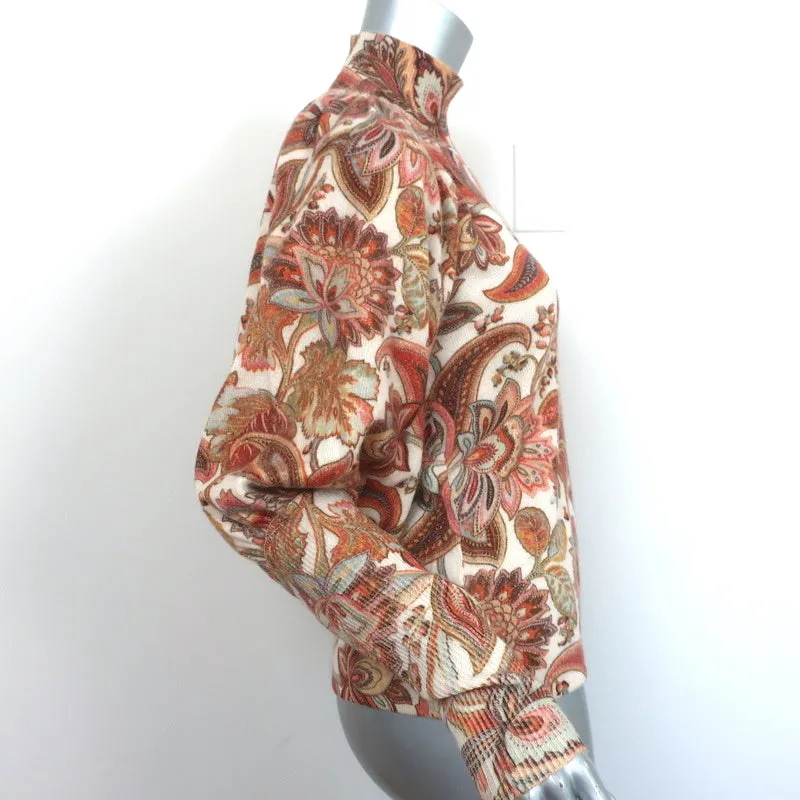 Zimmermann Blouson Sleeve Turtleneck Sweater Lucky Cream Paisley Print Size 1