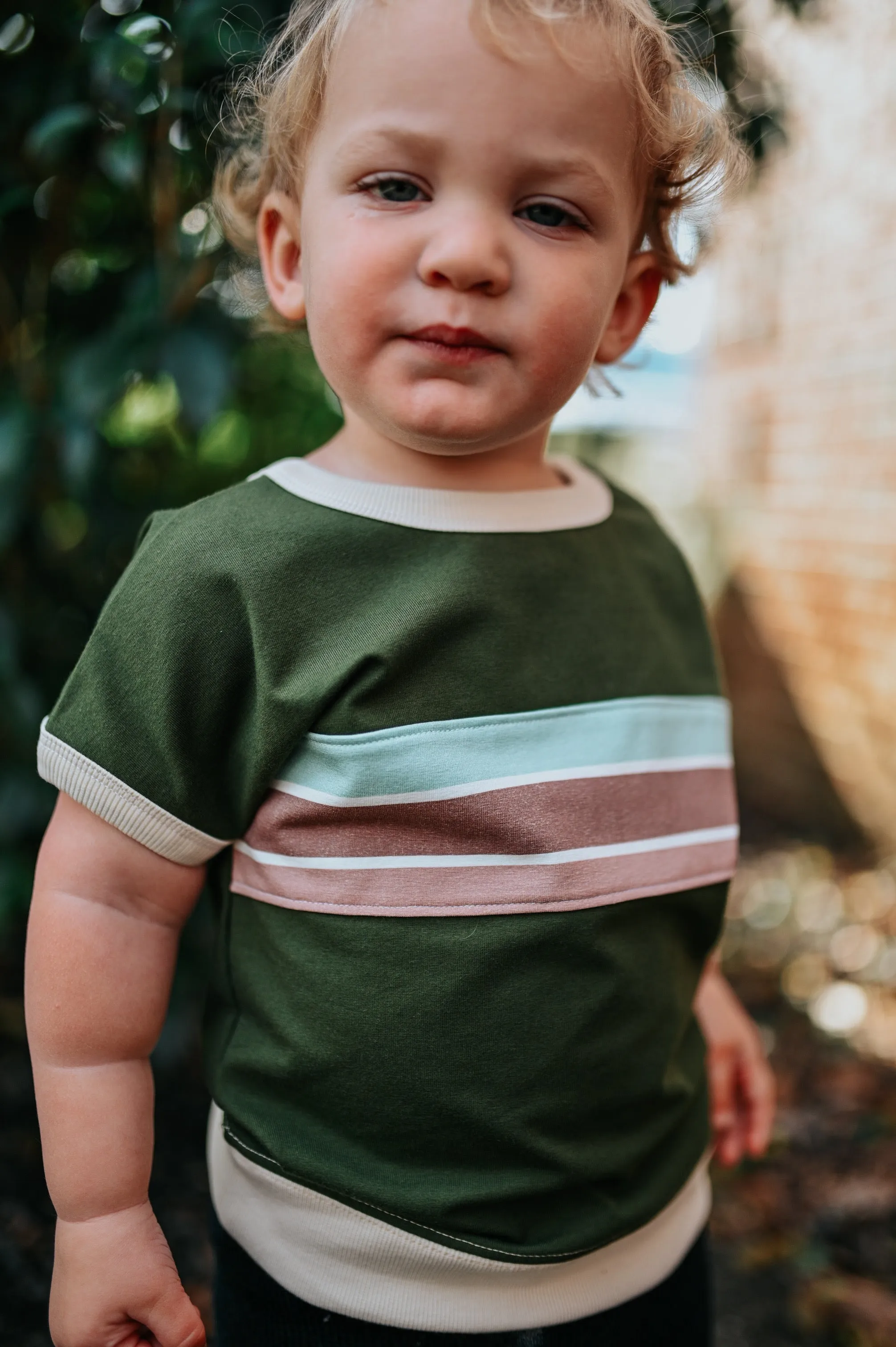 Zion Kids Retro Meadow Striped Applique Organic Dolman Tee